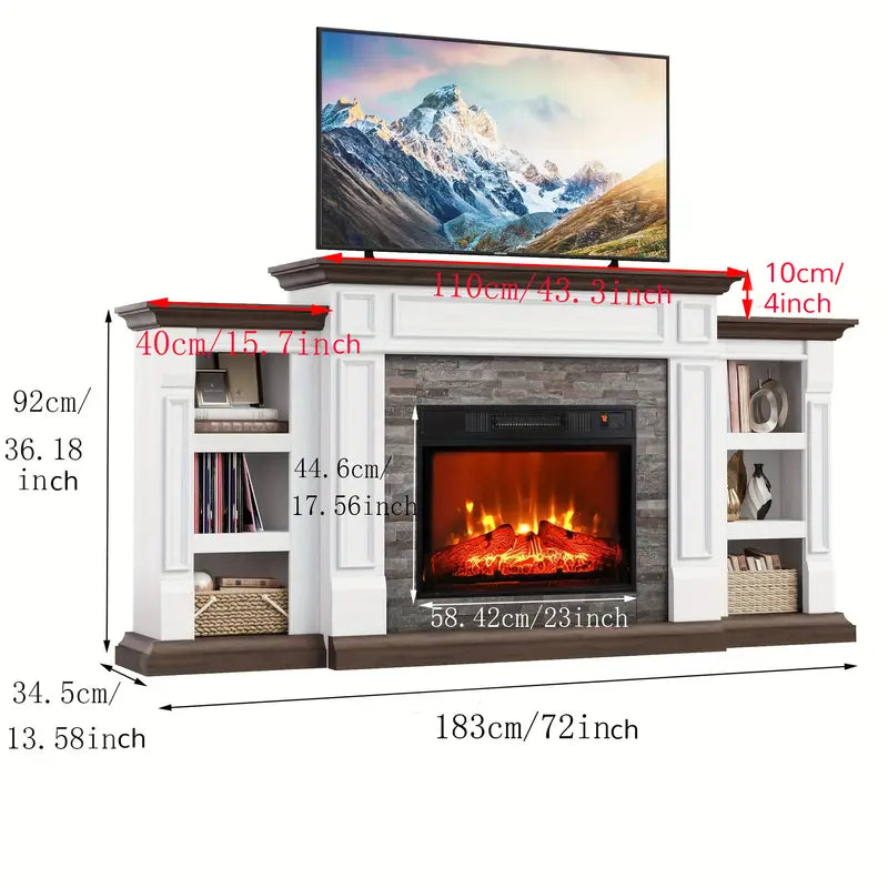 72" Electric Fireplace with Mantel, Modern Fireplace TV Stand for TVs Up to 80"