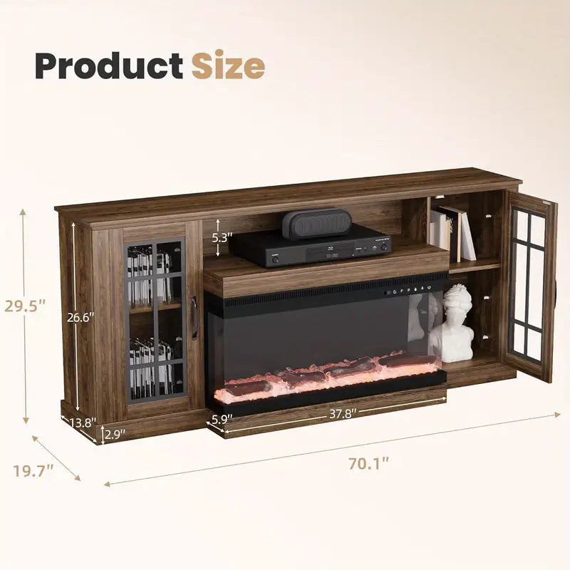 OYEROL 70 Farmhouse Fireplace TV Stand with 36 Electric Fireplace