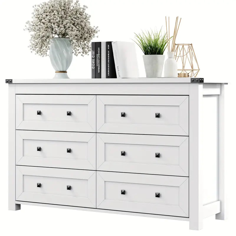 Modern 6-drawer wide wooden dresser