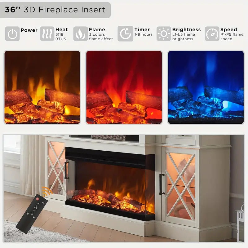 3-Sided Glass Farmhouse Fireplace TV Stand For TVs Up To 80''