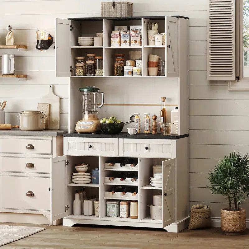 71" Farmhouse Pantry Cabinet with Wine Rack