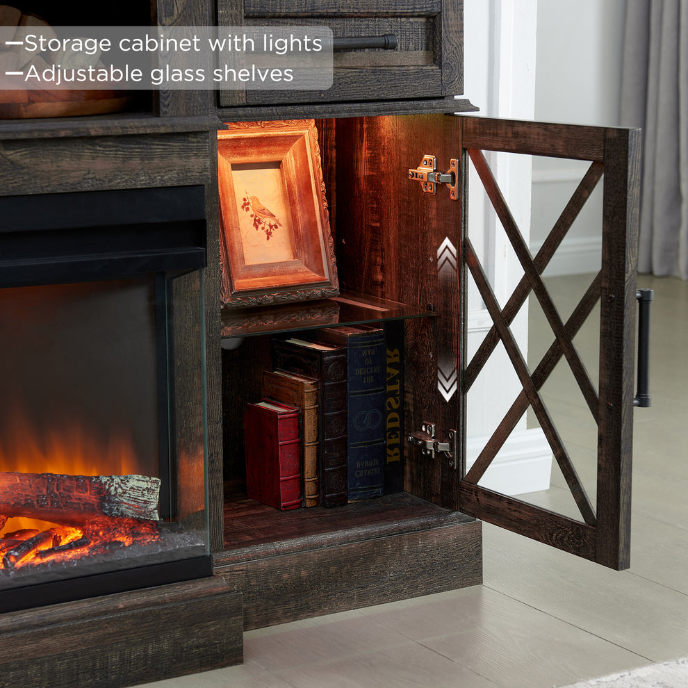 3-Sided Glass Farmhouse Fireplace TV Stand For TVs Up To 80''