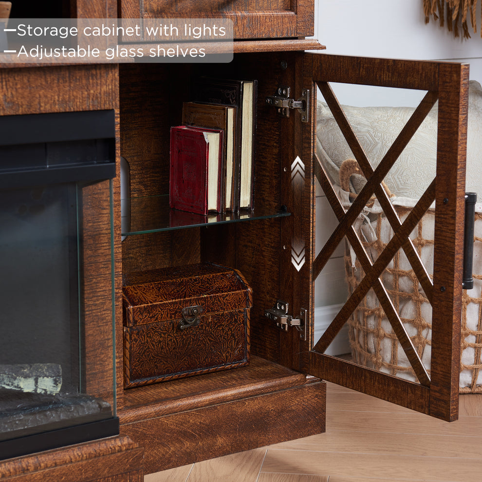 3-Sided Glass Farmhouse Fireplace TV Stand For TVs Up To 80''