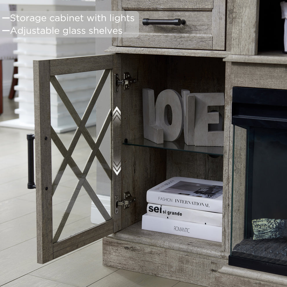 3-Sided Glass Farmhouse Fireplace TV Stand For TVs Up To 80''