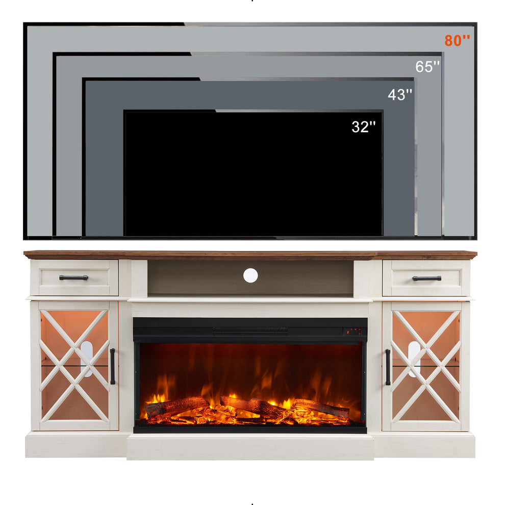 3-Sided Glass Farmhouse Fireplace TV Stand For TVs Up To 80''