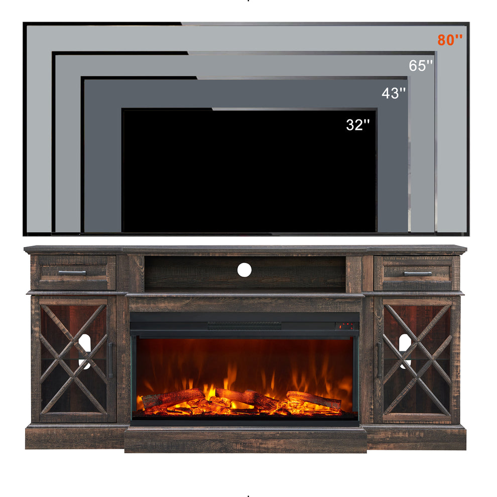 3-Sided Glass Farmhouse Fireplace TV Stand For TVs Up To 80''