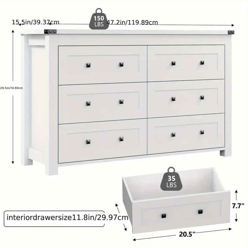 Modern 6-drawer wide wooden dresser