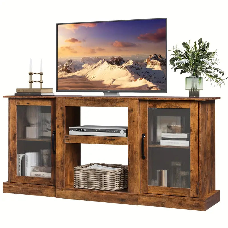Retro TV Stand for 65 Inch TV, TV Console Cabinet with Storage, Open Shelves Entertainment Center for Living Room.