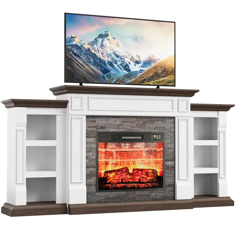 72" Electric Fireplace with Mantel, Modern Fireplace TV Stand for TVs Up to 80"