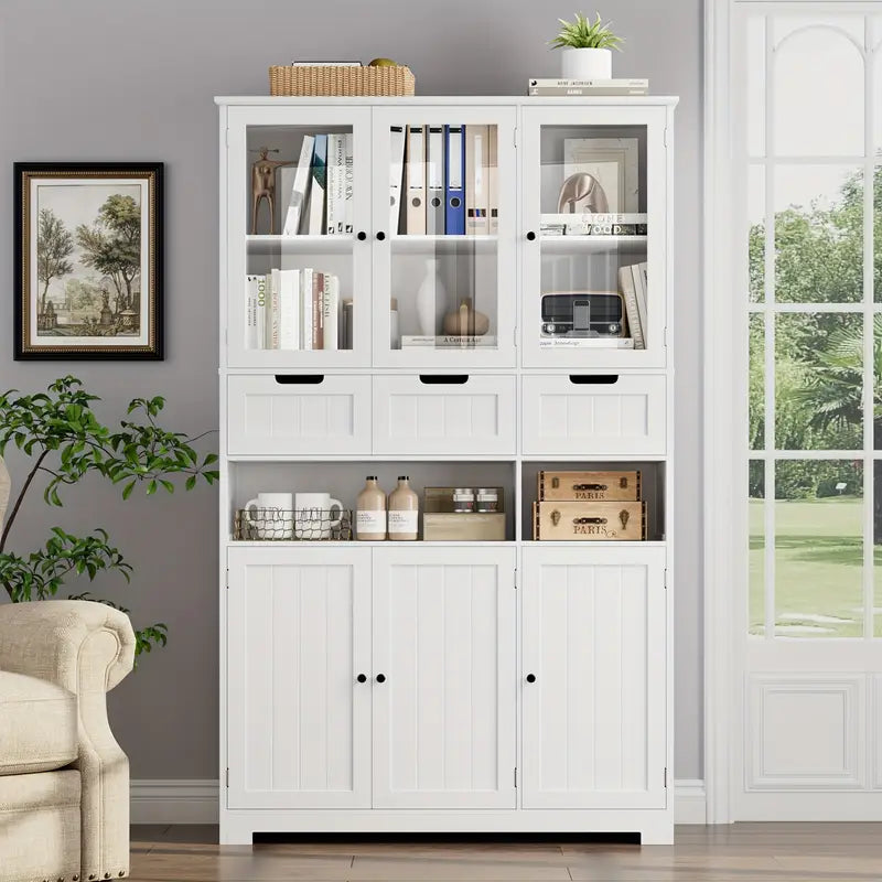 66.9" Tall Glass-Door Storage Cabinet