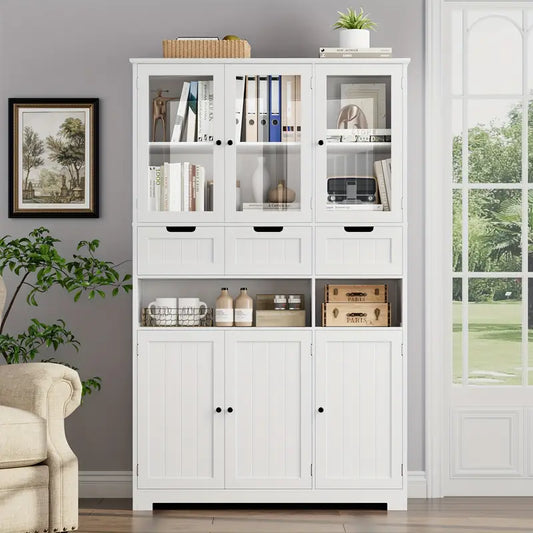 66.9" Tall Glass-Door Storage Cabinet