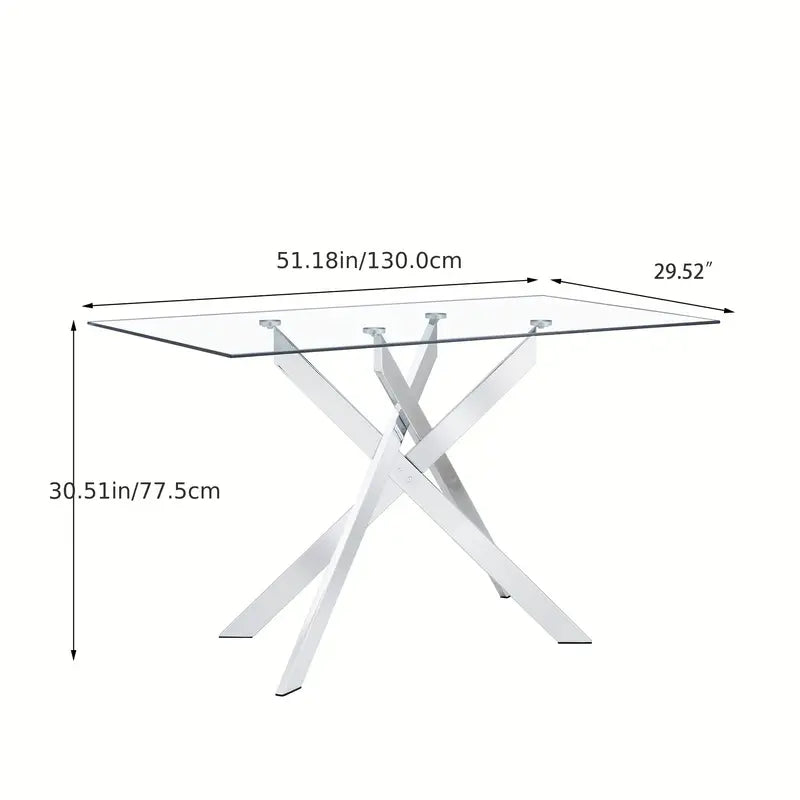 Classic Rectangular Glass Dining Table - Clear Tempered 51.18" with Golden Metal Legs