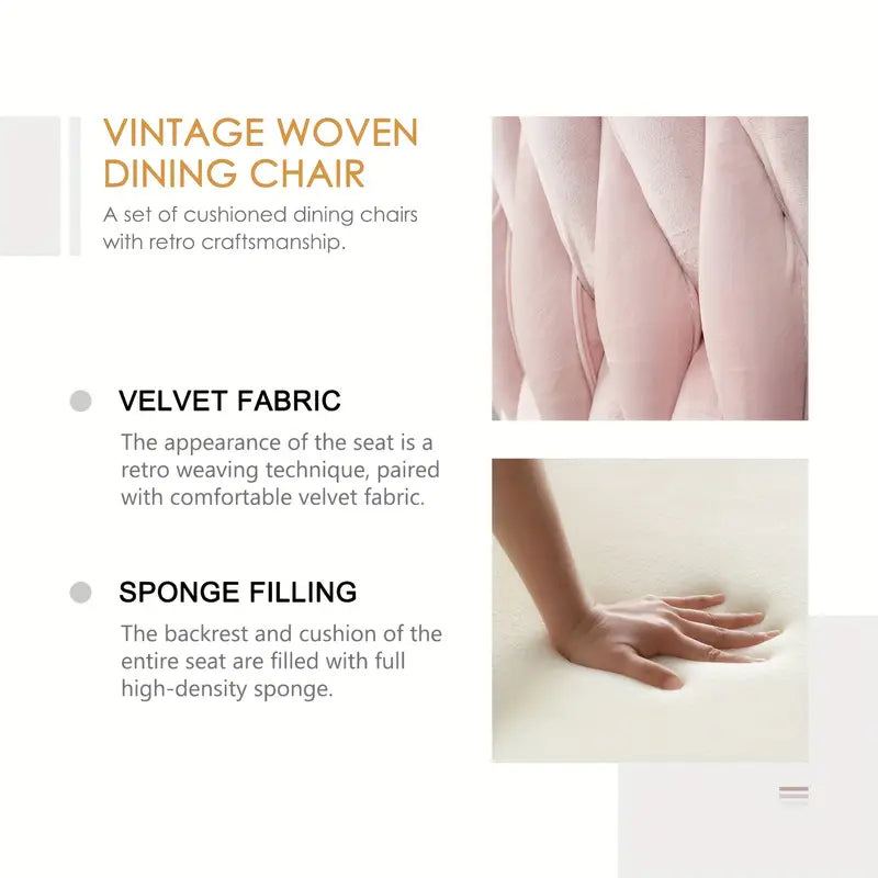 Velvet Dining Chairs Set Of 4, Woven Upholstered Dining Chairs With Golden Metal Legs,