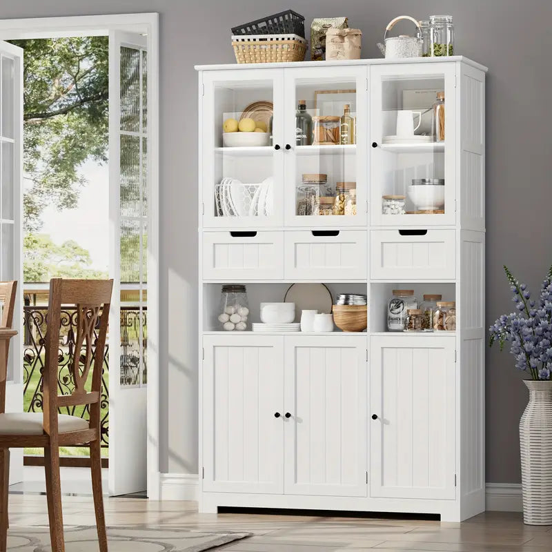 66.9" Tall Glass-Door Storage Cabinet