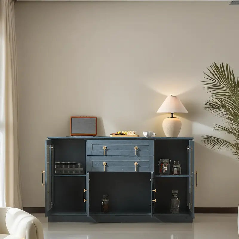 Large Sideboard Cabinet With Glass Doors, Modern Buffet Cabinet With Adjustable Shelves And Drawers