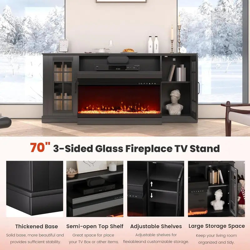 OYEROL 70 Farmhouse Fireplace TV Stand with 36 Electric Fireplace
