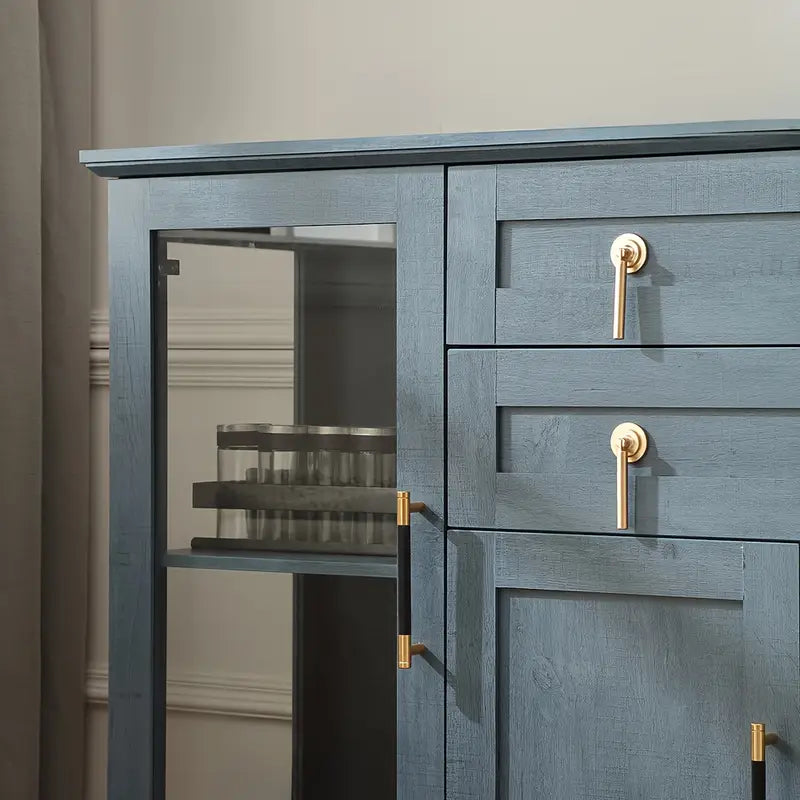 Large Sideboard Cabinet With Glass Doors, Modern Buffet Cabinet With Adjustable Shelves And Drawers