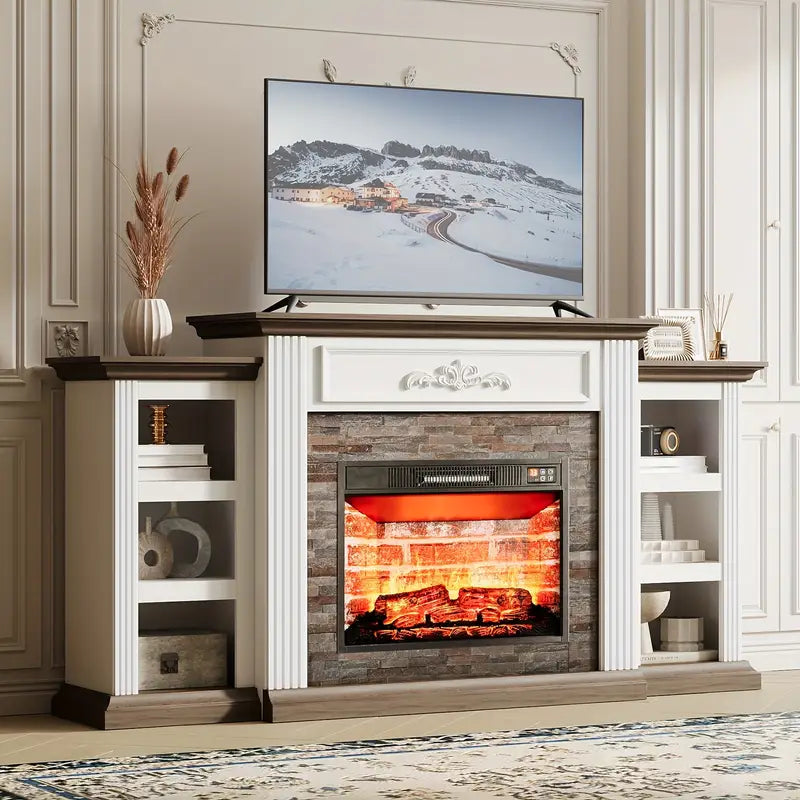 72" Modern Wood Fireplace TV Stand with Built-in 23" Electric Fireplace