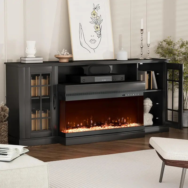 OYEROL 70 Farmhouse Fireplace TV Stand with 36 Electric Fireplace