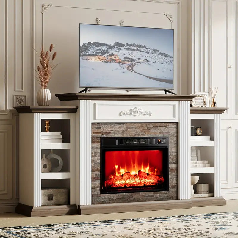 72" Modern Wood Fireplace TV Stand with Built-in 23" Electric Fireplace