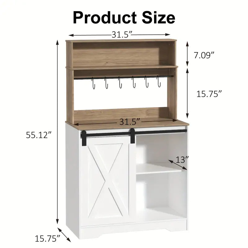 Coffee Bar Cabinet, Indoor Sideboard with 3 Tiers Of Storage And 6 Hook
