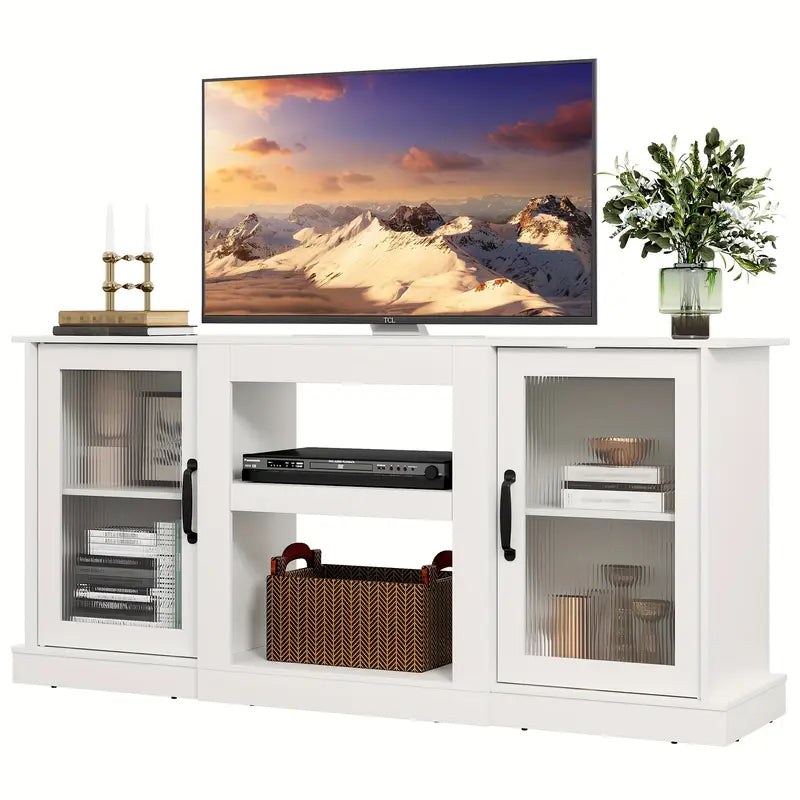 Retro TV Stand for 65 Inch TV, TV Console Cabinet with Storage, Open Shelves Entertainment Center for Living Room.