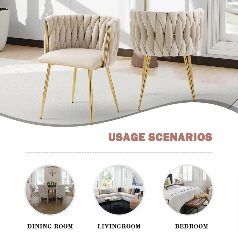 Velvet Upholstered Mid Century Modern Dining Chairs, Set of 2