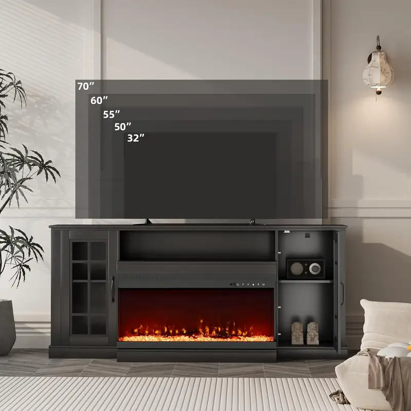 OYEROL 70 Farmhouse Fireplace TV Stand with 36 Electric Fireplace