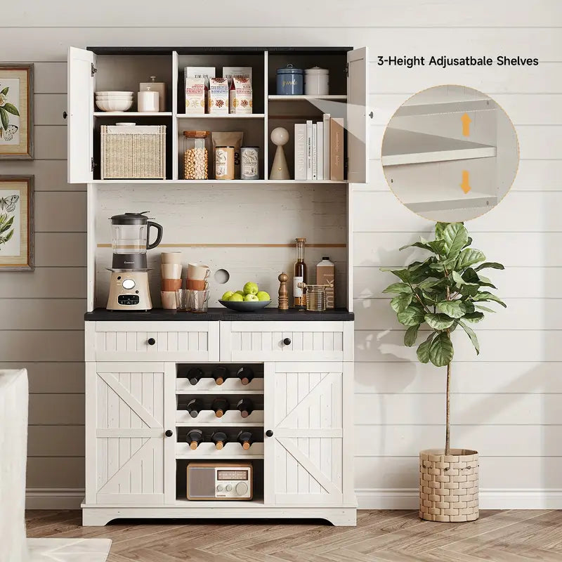 71" Farmhouse Pantry Cabinet with Wine Rack