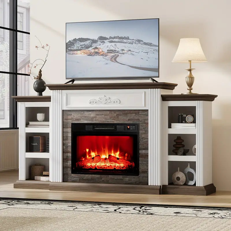 72" Modern Wood Fireplace TV Stand with Built-in 23" Electric Fireplace