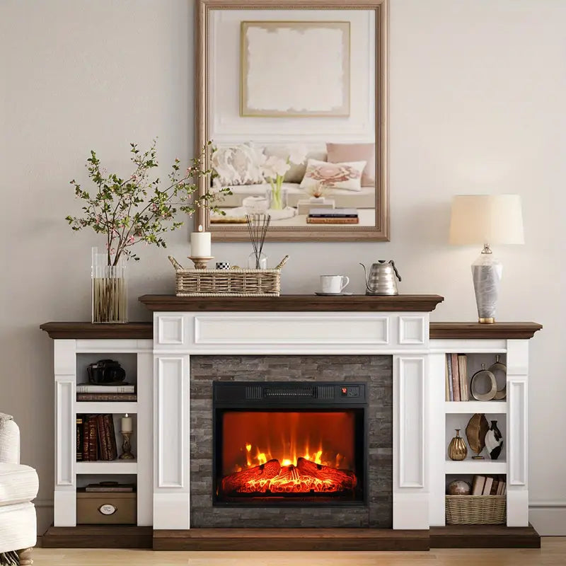 72" Electric Fireplace with Mantel, Modern Fireplace TV Stand for TVs Up to 80"