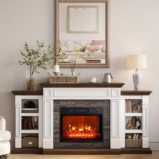 72" Electric Fireplace with Mantel, Modern Fireplace TV Stand for TVs Up to 80"