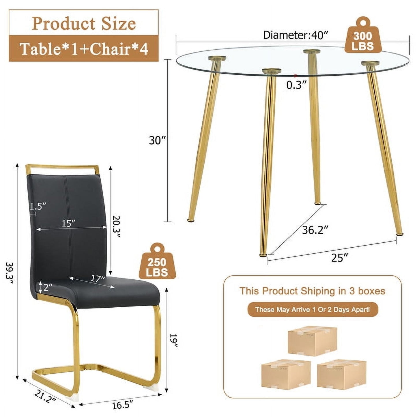 5-Piece Round Glass Dining Set for 4