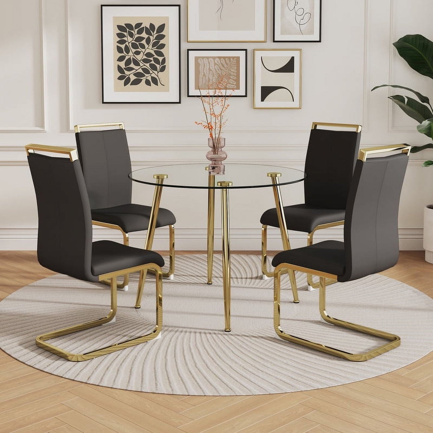 5-Piece Round Glass Dining Set for 4