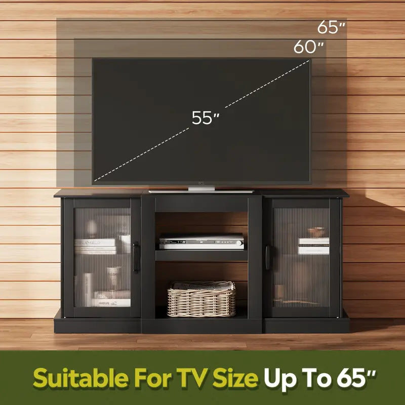 Retro TV Stand for 65 Inch TV, TV Console Cabinet with Storage, Open Shelves Entertainment Center for Living Room.
