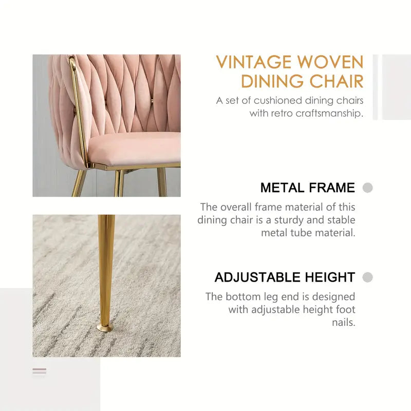 Velvet Dining Chairs Set Of 4, Woven Upholstered Dining Chairs With Golden Metal Legs,