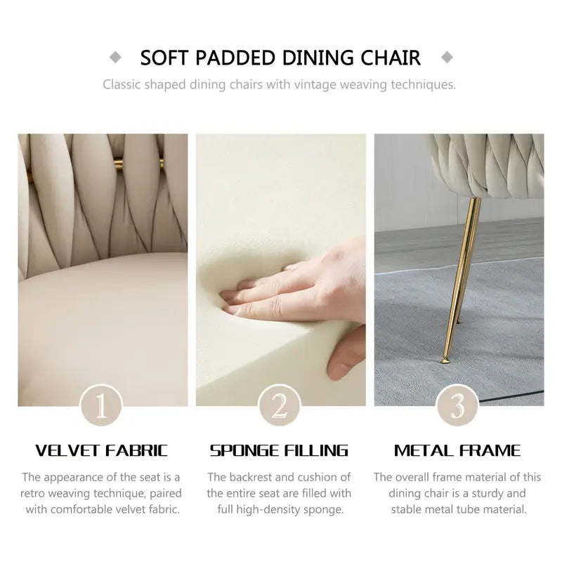 Velvet Upholstered Mid Century Modern Dining Chairs, Set of 2