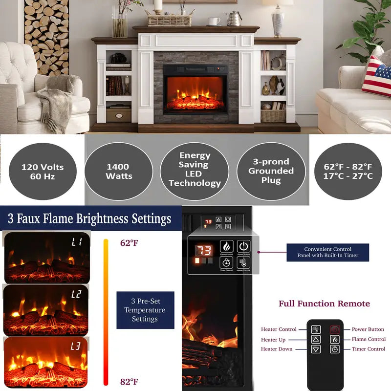 72" Electric Fireplace with Mantel, Modern Fireplace TV Stand for TVs Up to 80"