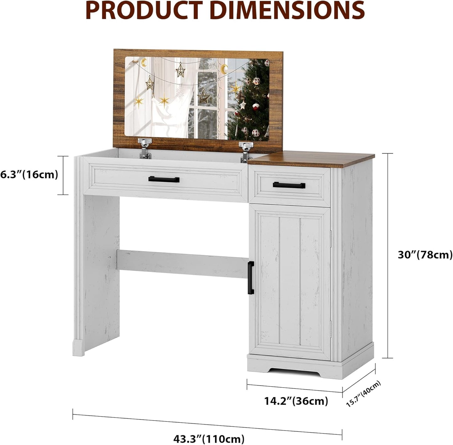Farmhouse Vanity Desk with Flip Mirror – 43.3"