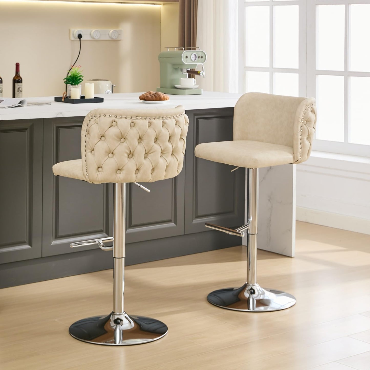 Set of 2 Faux Leather Swivel Bar Stools