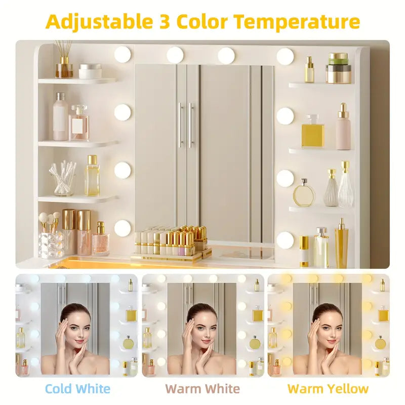SUPERLELE Vanity Desk with Lights – White