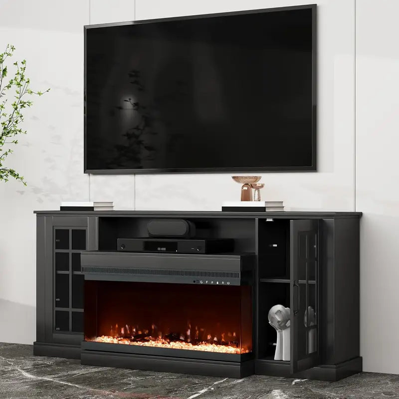 OYEROL 70 Farmhouse Fireplace TV Stand with 36 Electric Fireplace