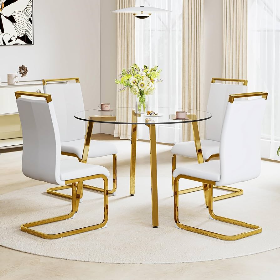 5-Piece Round Glass Dining Set for Four
