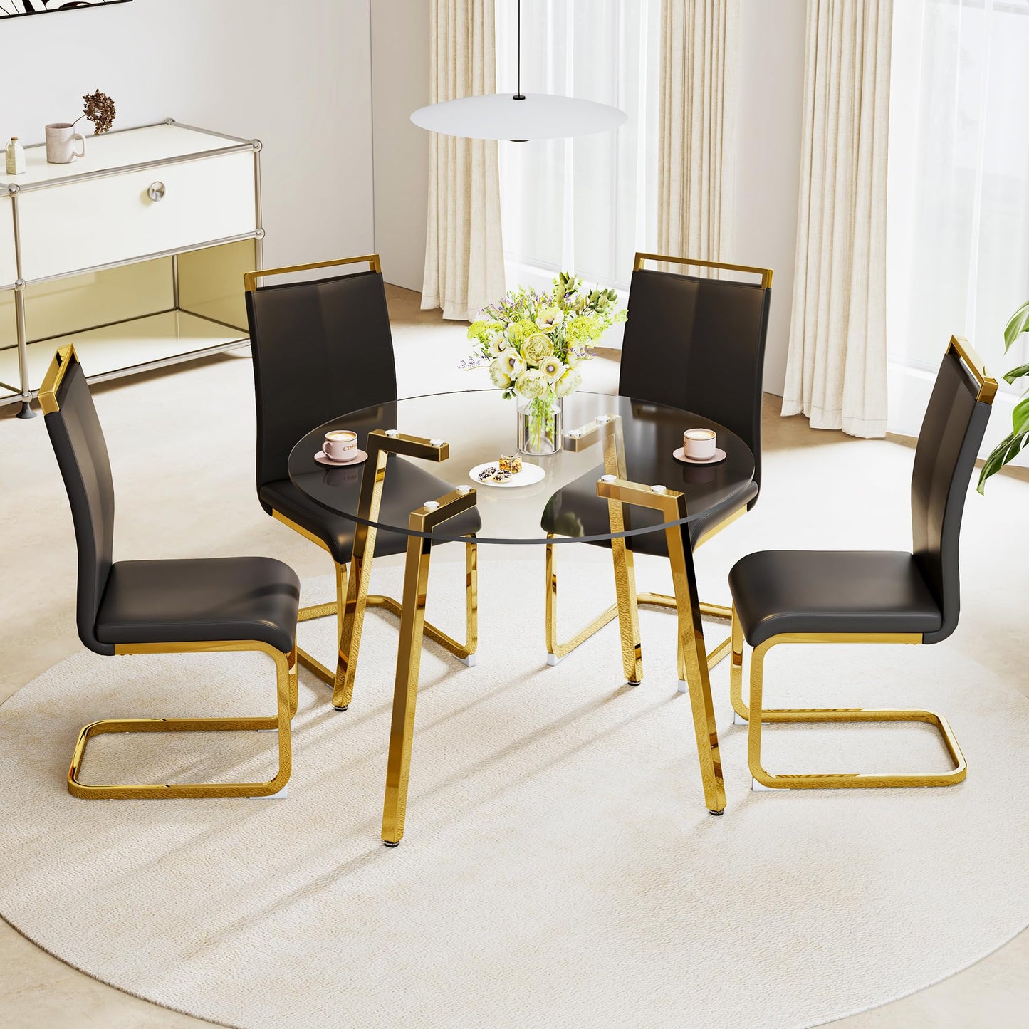 5-Piece Round Glass Dining Set for Four