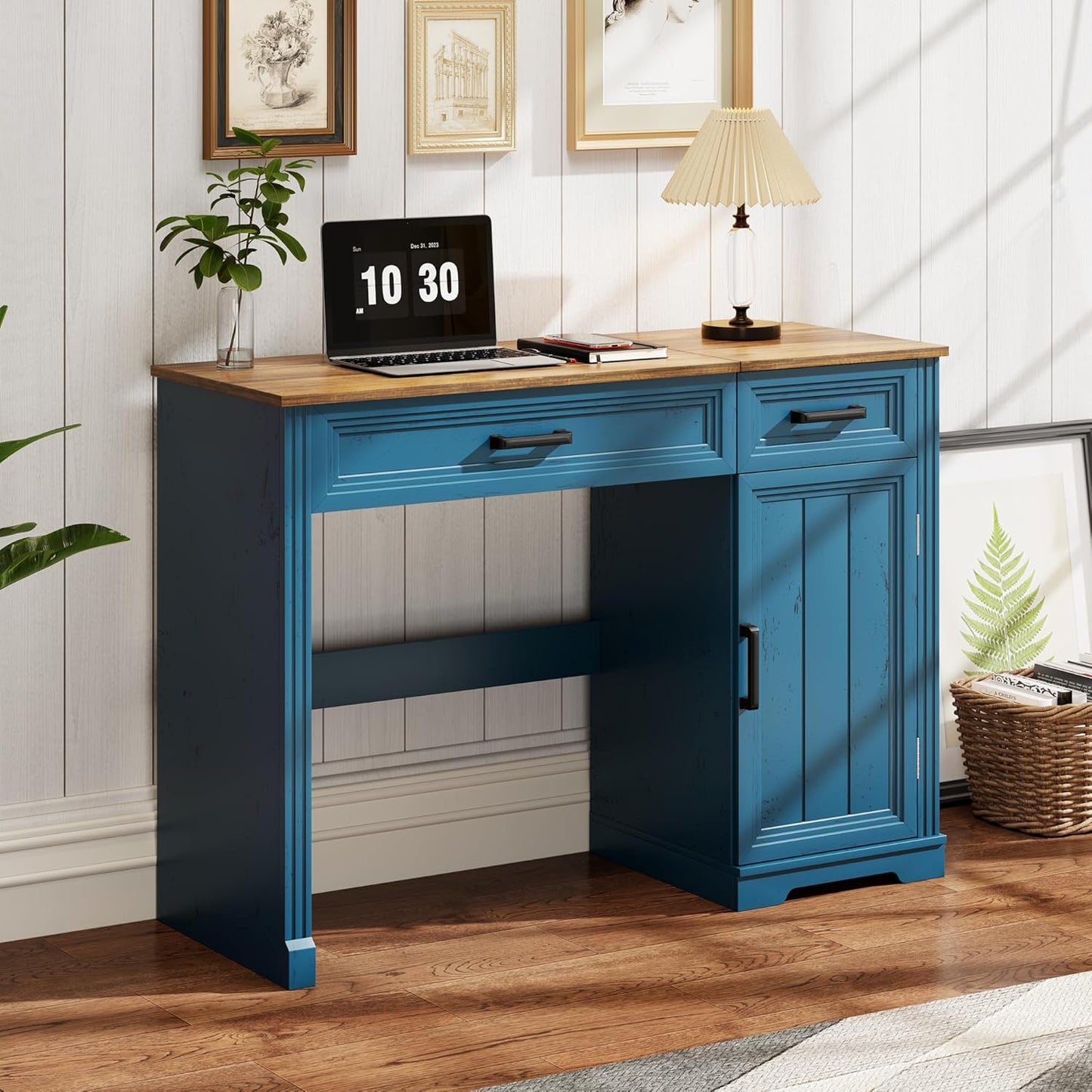 Farmhouse Vanity Desk with Flip Mirror – 43.3"