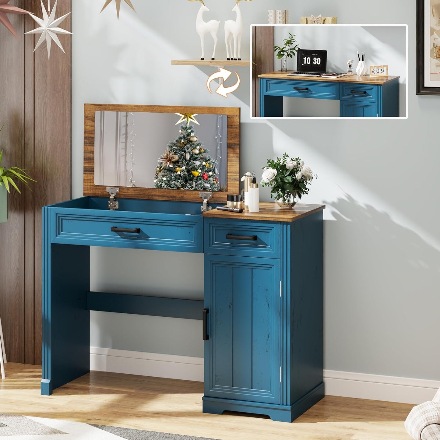 Farmhouse Vanity Desk with Flip Mirror – 43.3"