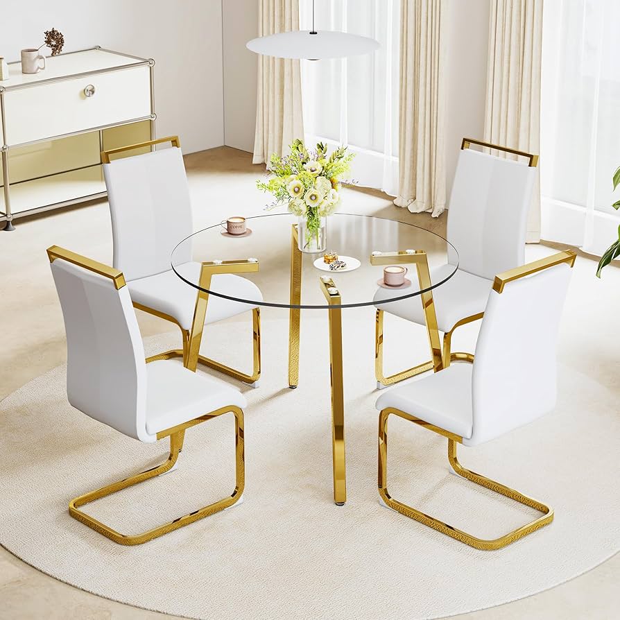 5-Piece Round Glass Dining Set for Four