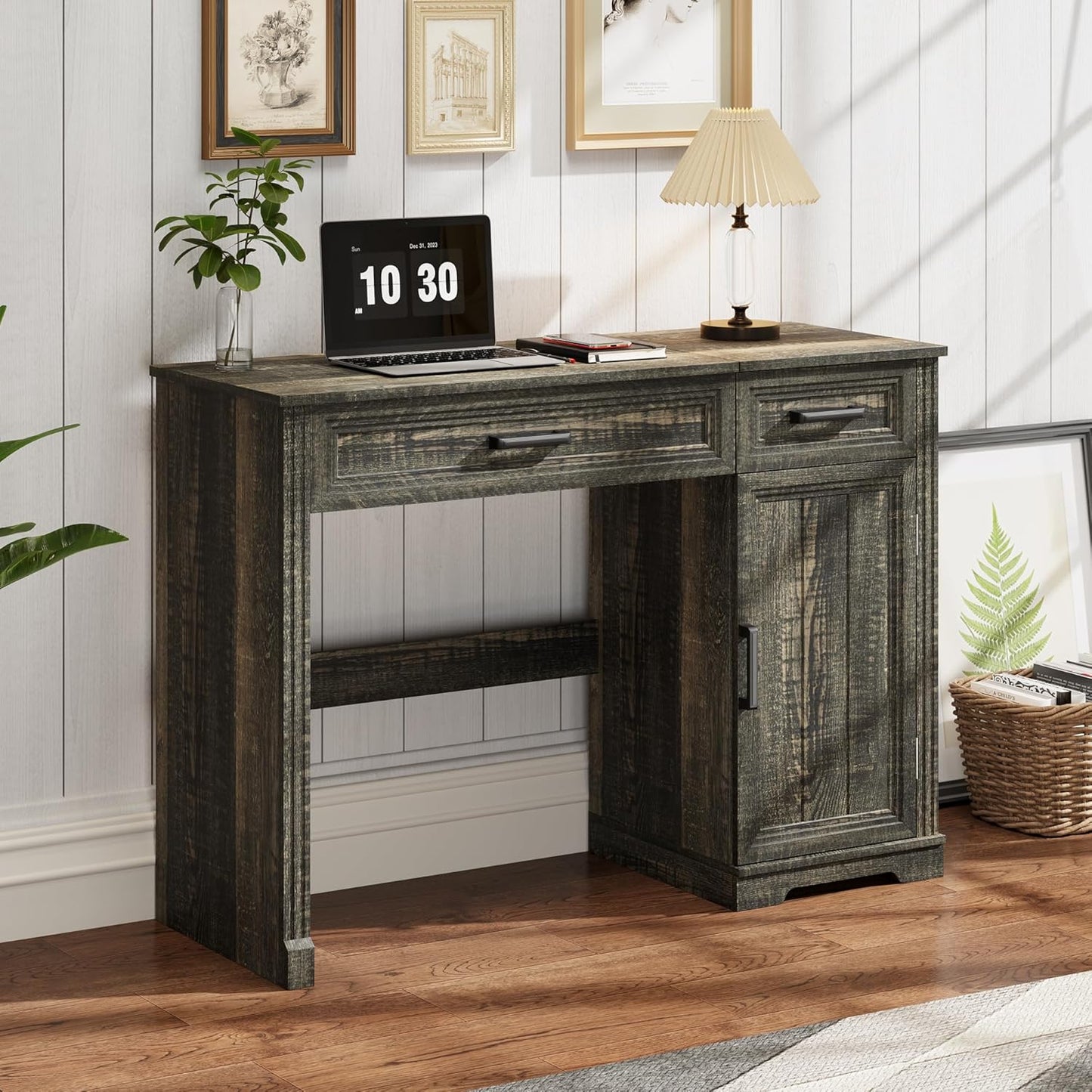 Farmhouse Vanity Desk with Flip Mirror – 43.3"