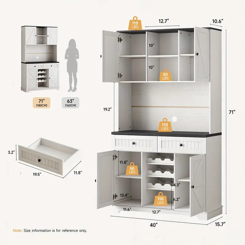 71" Farmhouse Pantry Cabinet with Wine Rack