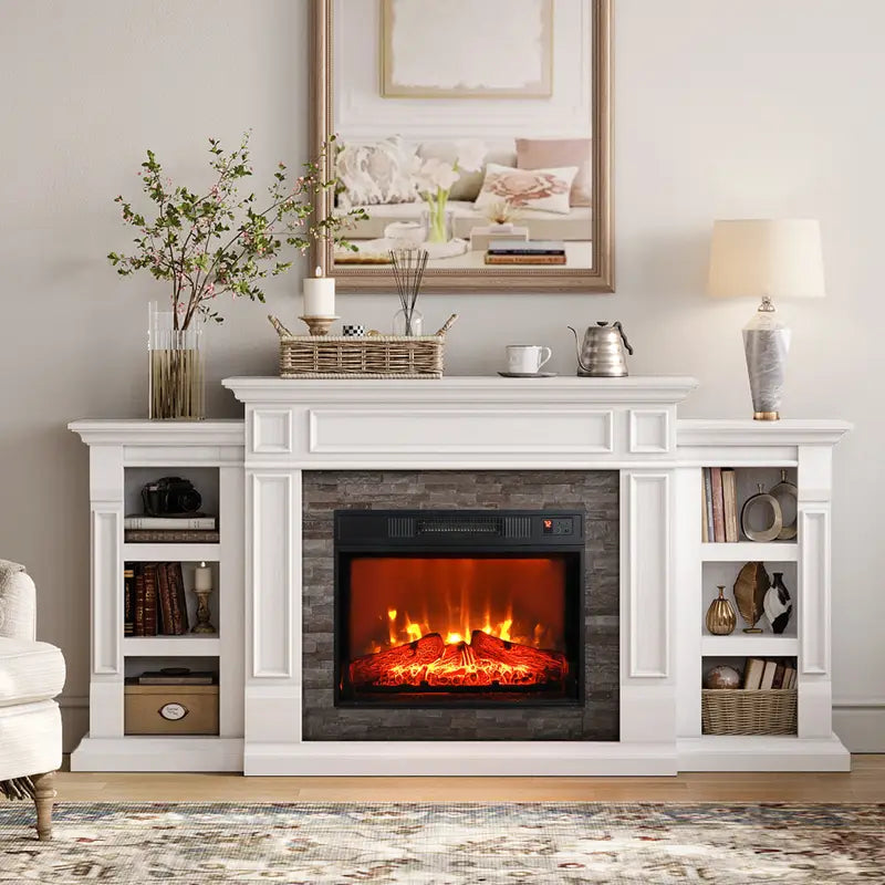 72" Electric Fireplace with Mantel, Modern Fireplace TV Stand for TVs Up to 80"